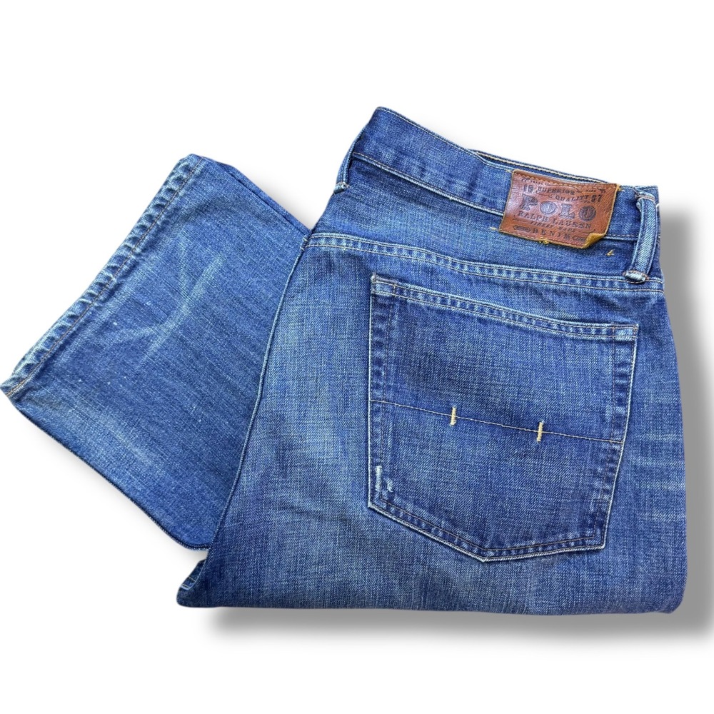 Polo Ralph Lauren Jeans Vintage 87 Men 34 Blue Distressed Straight Leg Denim